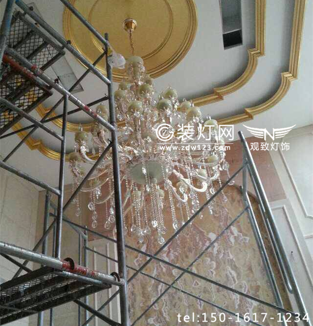 泰州万达希尔顿酒店玉石灯安装照片